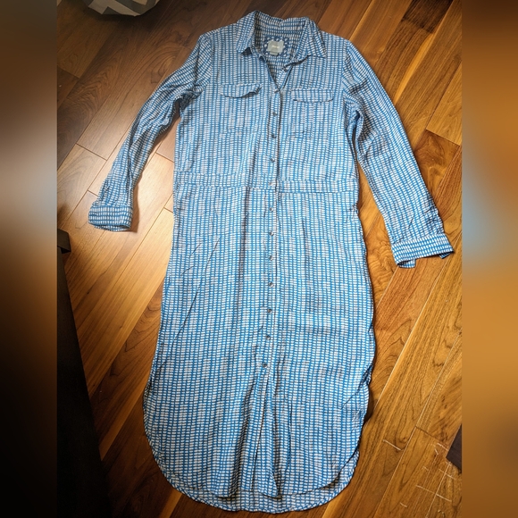 ANTHROPOLOGIE MAEVE Jemima Midi Shirt Dress Tie Waist Blue White Size 10 GUC - Picture 3 of 10